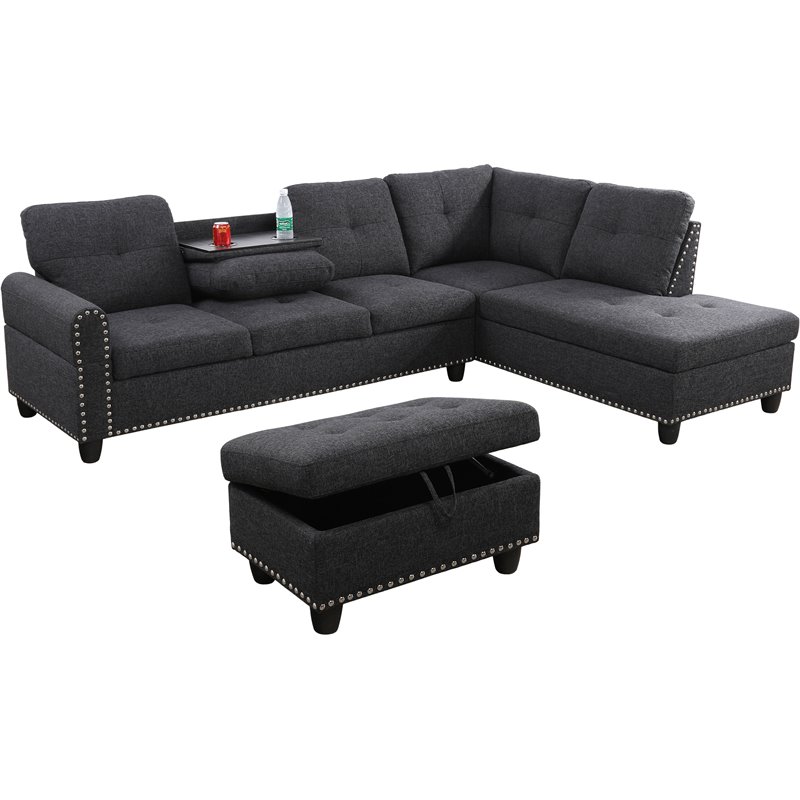 Lifestyle Furniture Catherine Right-Facing Sectional & Ottoman in Black/Gray