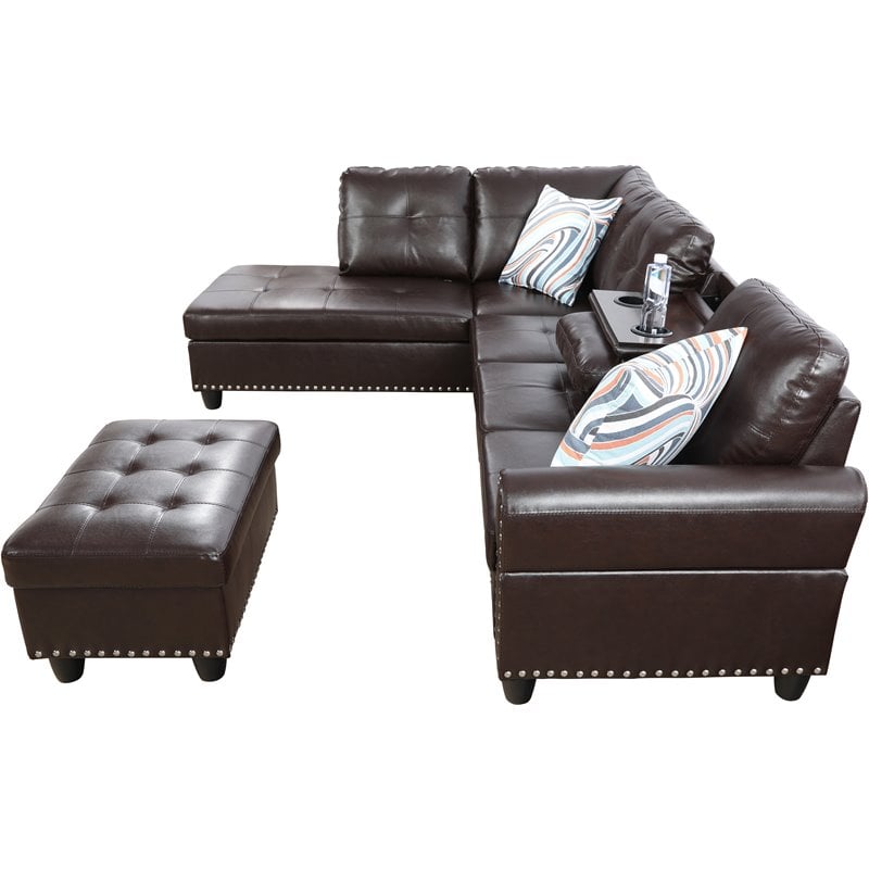 Lifestyle Furniture Catrina Left-Facing Sectional & Ottoman in Dark Brown