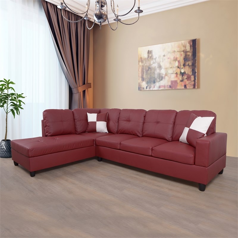 Lifestyle Furniture Smith Left-Facing Sectional Sofa Set in Wine Red