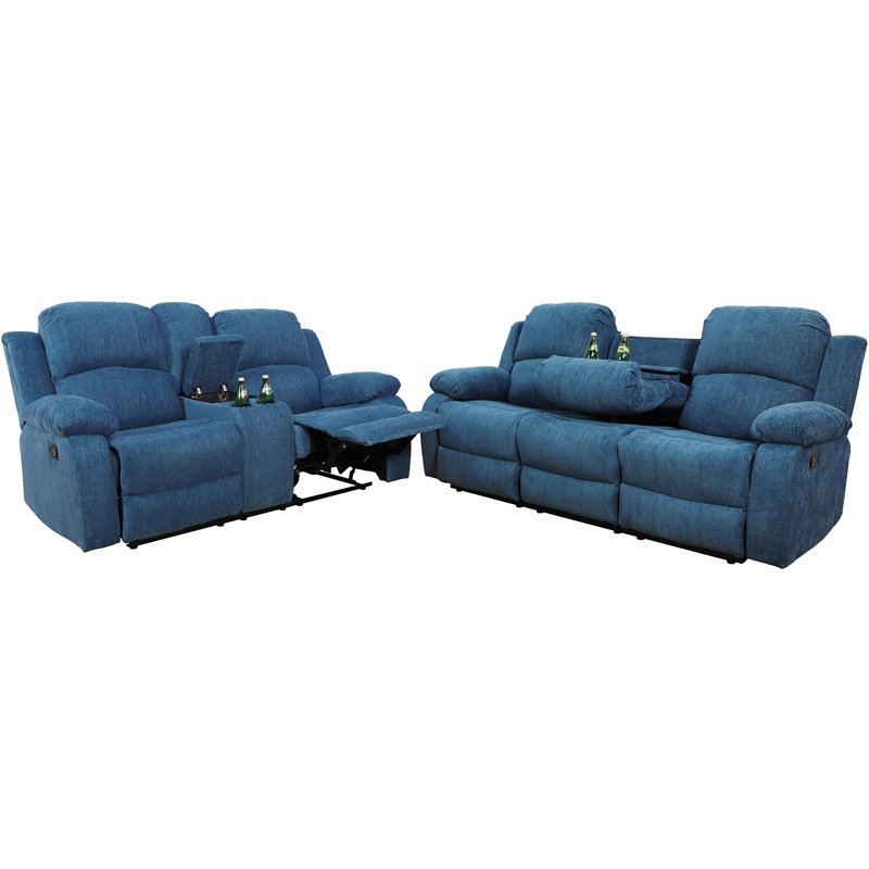 Lifestyle Furniture Nikki 2-Pieces Microfiber Recliner Sofa Set in Blue