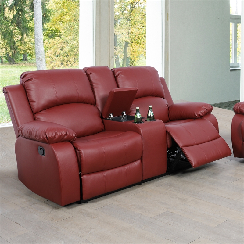 Lifestyle Furniture Ashland 2-Pieces Recliner PU Sofa Set in Red