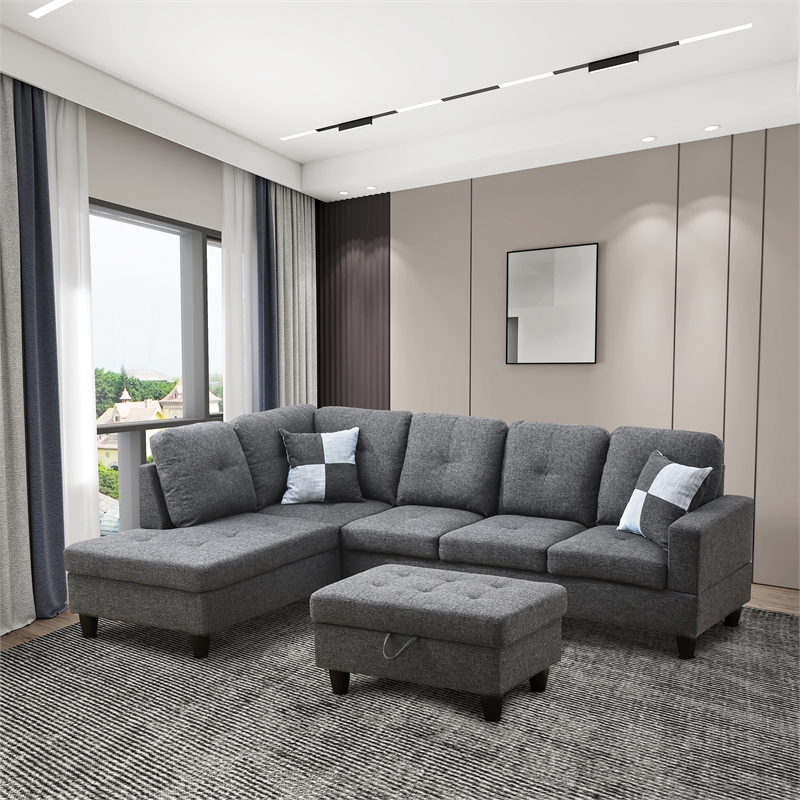 Lifestyle Furniture Edward Left-Facing Sectional & Ottoman in Black/Gray