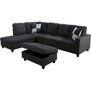 Lifestyle Furniture Edward Left-Facing Sectional & Ottoman in Black/Gray