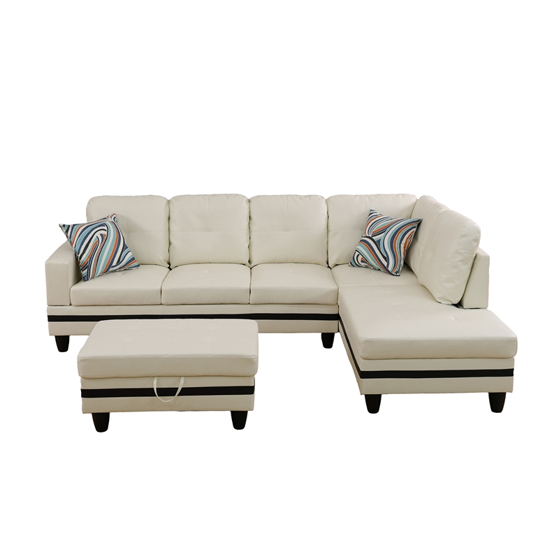 Lifestyle Furniture Biscuits Right-Facing Sectional & Ottoman in White/Black