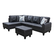 Star Home Living 3PC Faux Leather Sectional w/ottoman (Black)