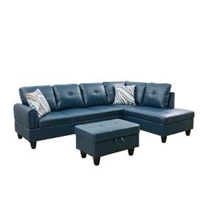 Star Home Living 3PC Faux Leather Sectional w/ottoman (Denim)
