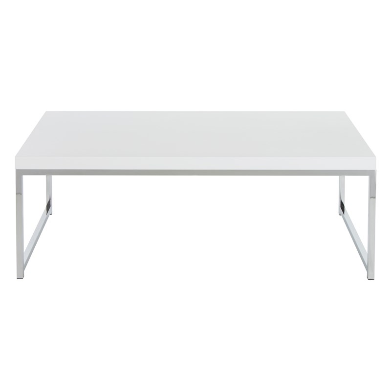 Wall Street White Coffee Table in Engineered Wood with Chrome Metal Legs