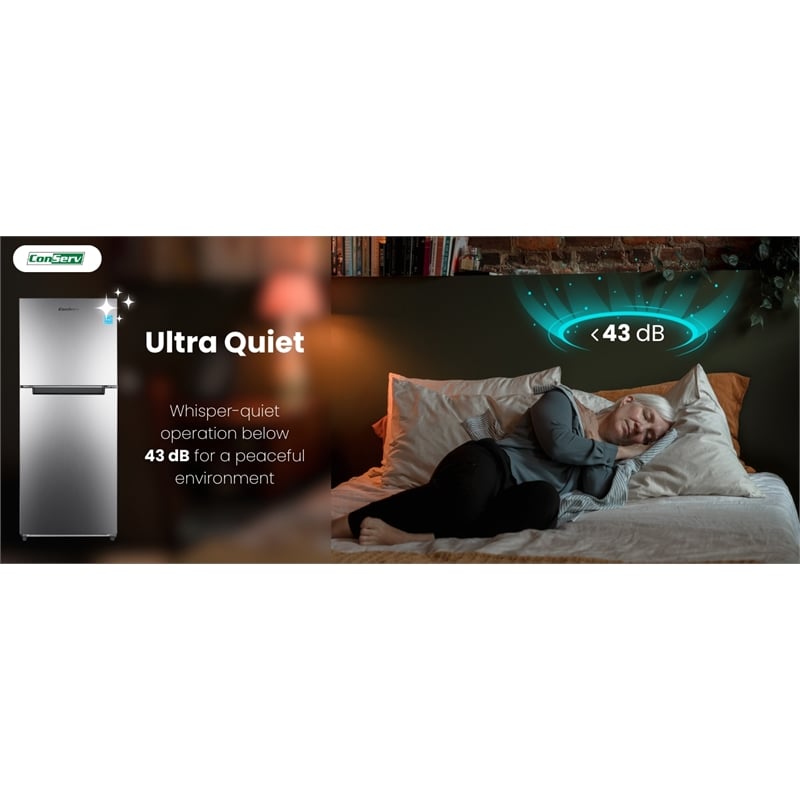 Conserv 10cf Top Freezer Refrigerator 24in Frost Free E-Star Quiet 43dB 110V SS