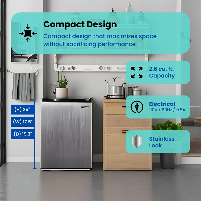 Conserv 2.6 cu.ft. Stainless Compact Refrigerator with Reversible Door