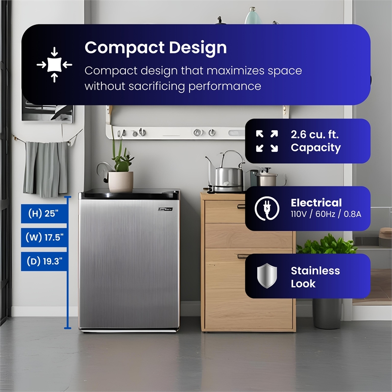 Conserv 2.6 cu.ft. Stainless Compact Refrigerator with Reversible Door