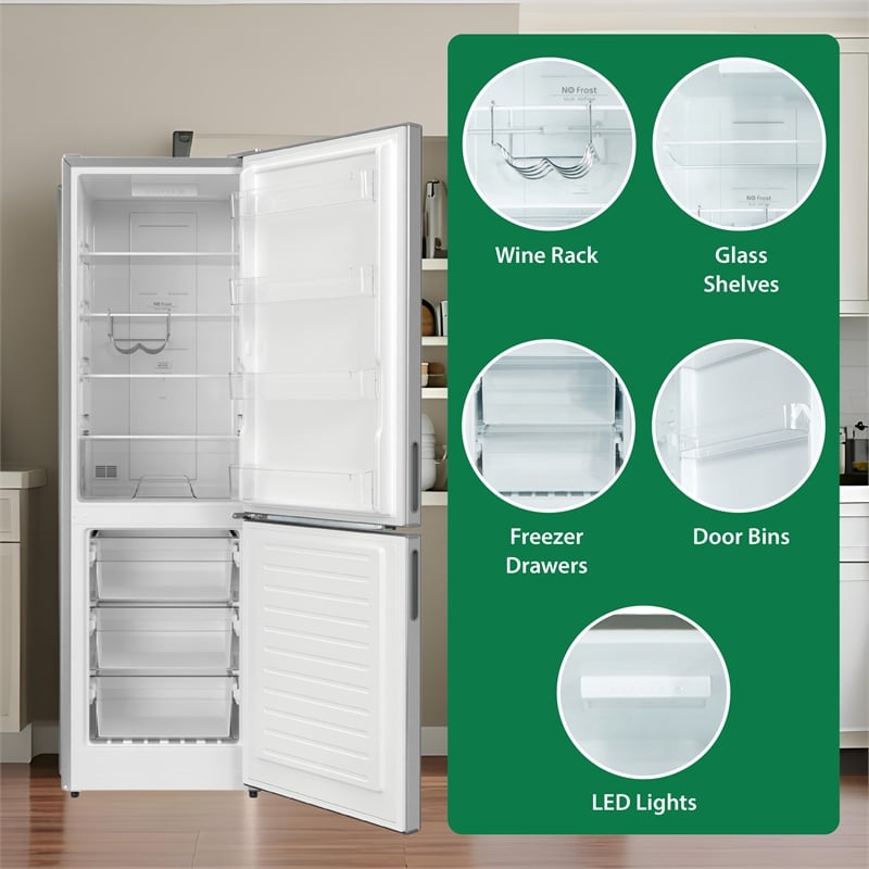 Conserv 11cf Bottom Freezer Refrigerator 24in w/ WINE RACK Stainless 110V