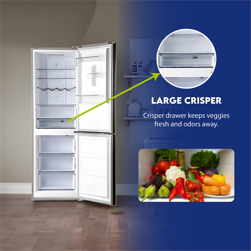 Conserv 11.5cf Tall Frost Free Ref-Freezer 24in Wine Rack E-Star 43dB Stainless