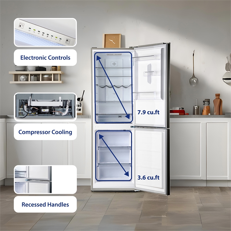 Conserv 11.5cf Tall Frost Free Ref-Freezer 24in Wine Rack E-Star 43dB Stainless