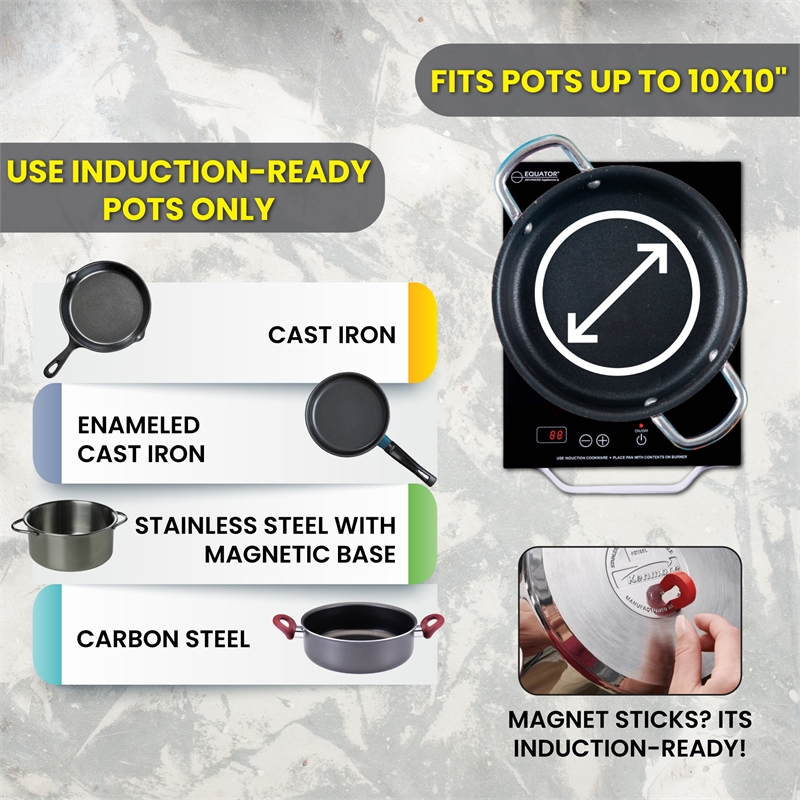 Equator 11inch Portable Single-Burner Induction Cooktop - with Handle in Black