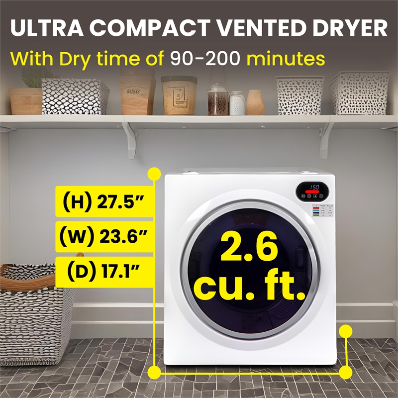 Equator Ultra Compact Short Vented SENSOR Dryer 2.6cf/10lb LED Ops 110V/1400W