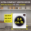 Equator Ultra Compact Short Vented SENSOR Dryer 2.6cf/10lb LED Ops 110V/1400W