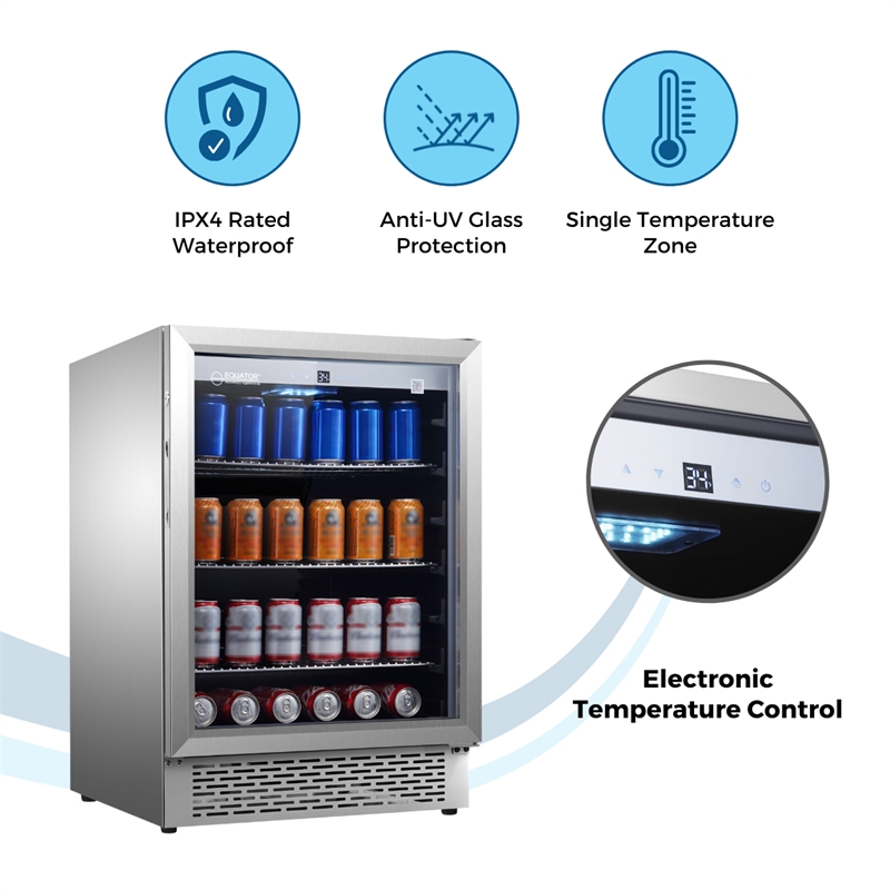 Equator 4.6cf Outdoor/Indoor Refrigerator IPX4 SS Builtin/FS 110 cans 6 Bottles