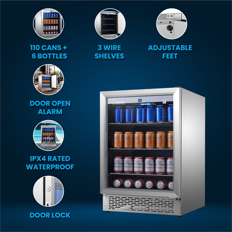Equator 4.6cf Outdoor/Indoor Refrigerator IPX4 SS Builtin/FS 110 cans 6 Bottles