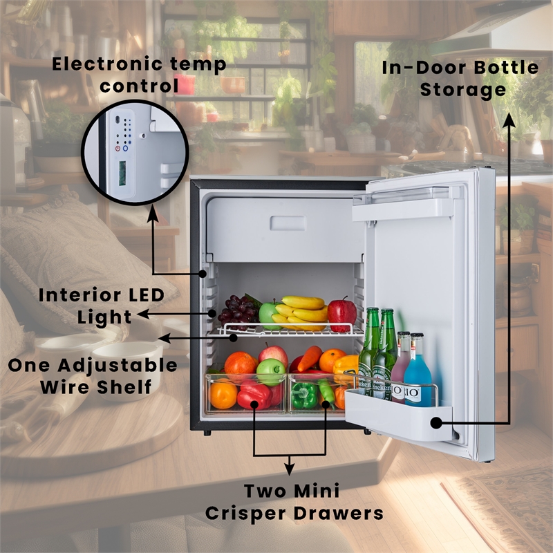 Equator 12V/DC Mini-Fridge Freezer 2.8cf Silver for RV BOAT OFF-GRID