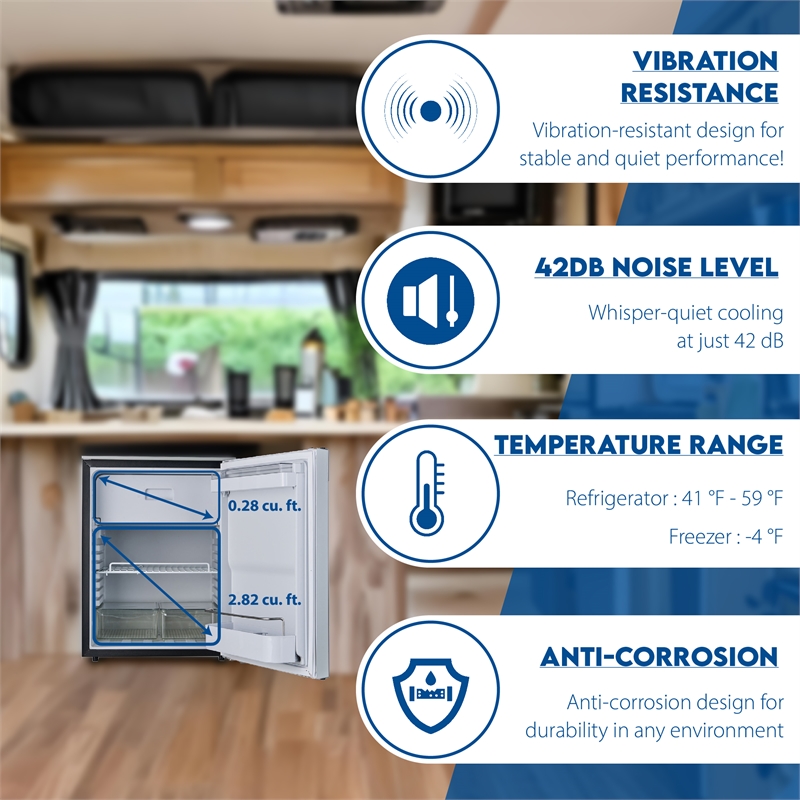 Equator 12V/DC Mini-Fridge Freezer 2.8cf Silver for RV BOAT OFF-GRID