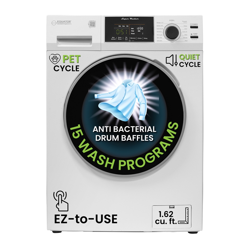 Equator 1.6 cu.ft./15 lbs White 110V Front load Washer 15 programs + Pet Cycle