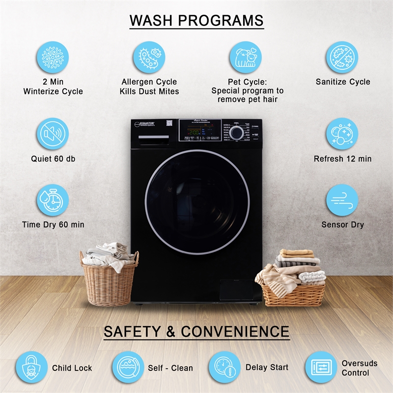 Equator Pet Compact 110V Vented/Ventless 15 lbs Sani Combo Washer Dryer in Black