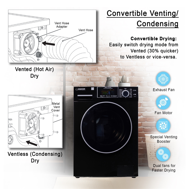 Equator Pet Compact 110V Vented/Ventless 15 lbs Sani Combo Washer Dryer in Black