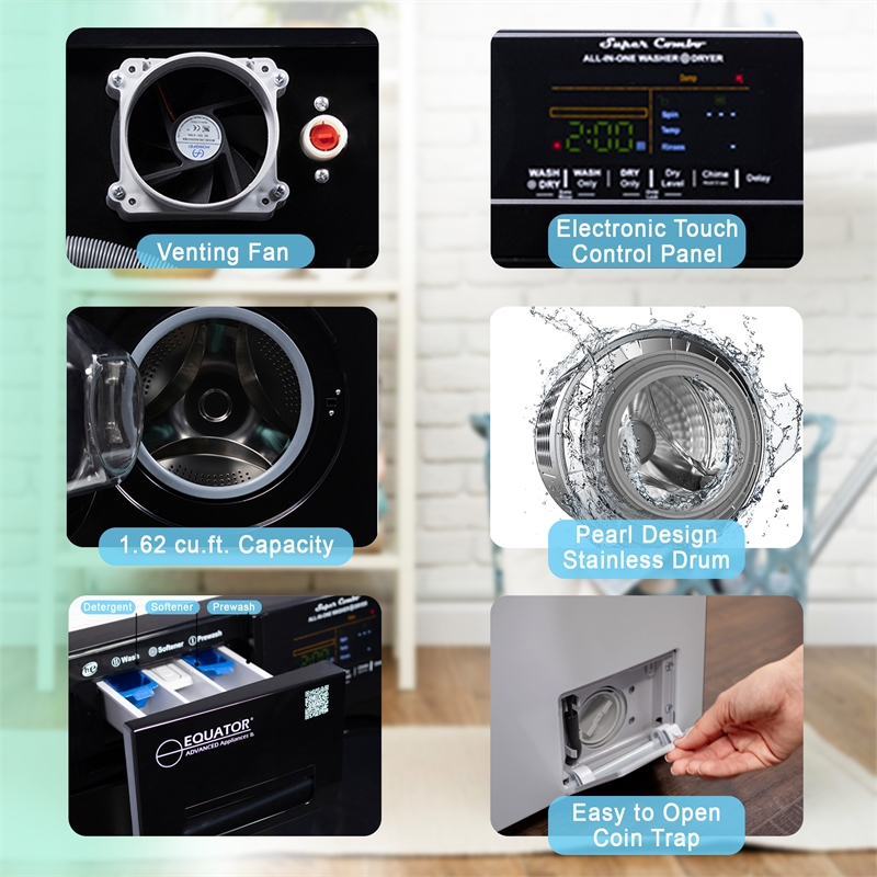 Equator Pet Compact 110V Vented/Ventless 15 lbs Sani Combo Washer Dryer in Black