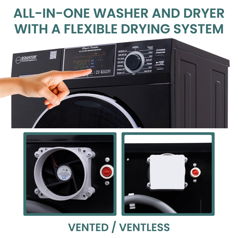 Equator Pet Compact 110V Vented/Ventless 15 lbs Sani Combo Washer Dryer in Black