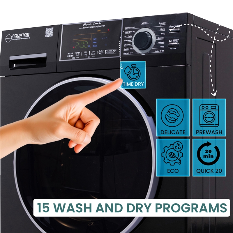 Equator Pet Compact 110V Vented/Ventless 15 lbs Sani Combo Washer Dryer in Black