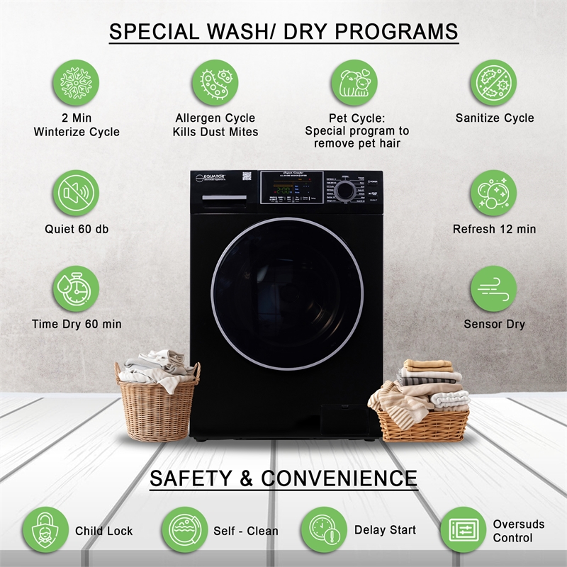 Equator Advanced Appliances 1.62cf Plastic Washer Dryer in Black