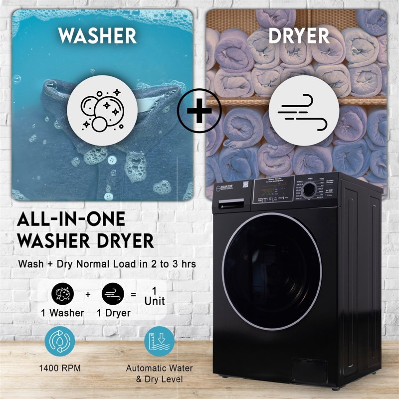 Equator Advanced Appliances 1.62cf Plastic Washer Dryer in Black