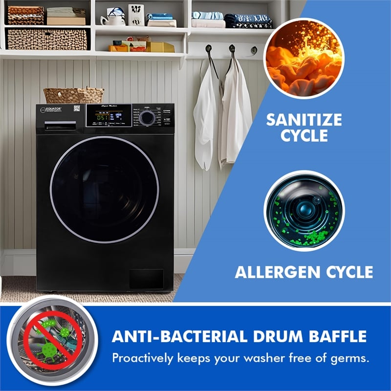 Equator 1.6 cu.ft./15 lbs Black 110V Front load Washer 15 programs + Pet Cycle