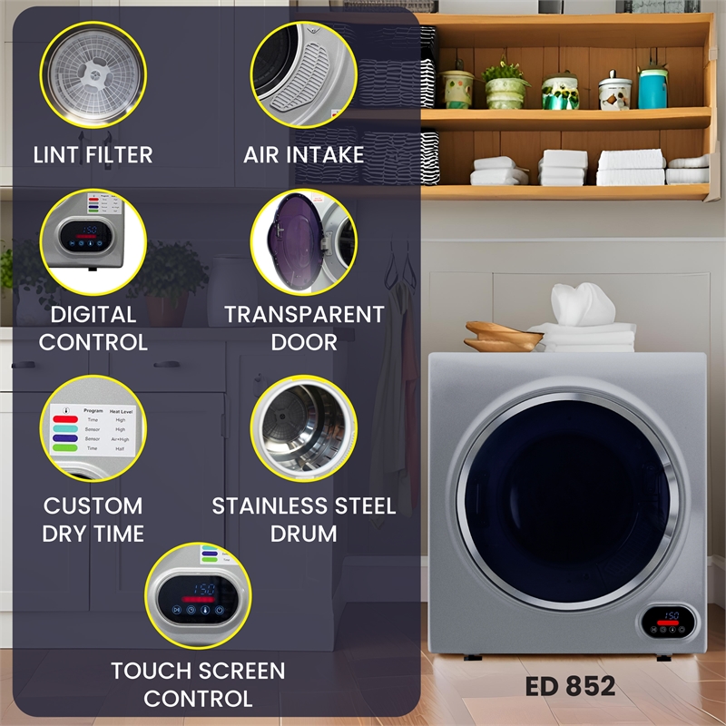 Equator 110V 1.6 cf Washer & 110V 3.5cf Vented Digital Sensor Dryer in Silver