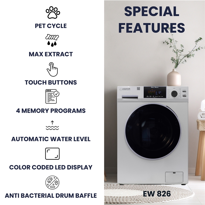Equator 110V 1.6 cf Washer & 110V 3.5cf Vented Digital Sensor Dryer in Silver