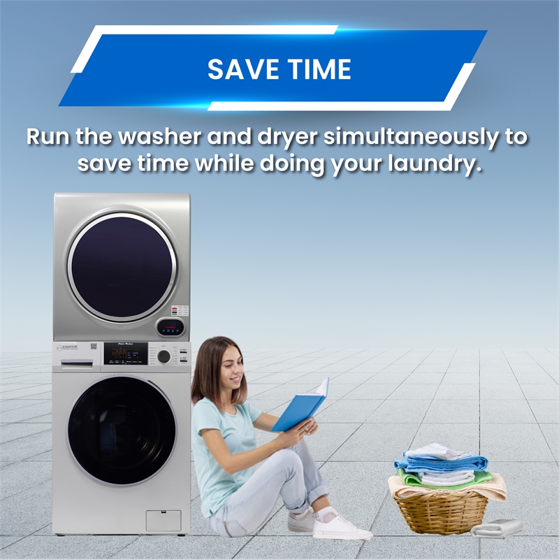 Equator 110V 1.6 cf Washer & 110V 3.5cf Vented Digital Sensor Dryer in Silver