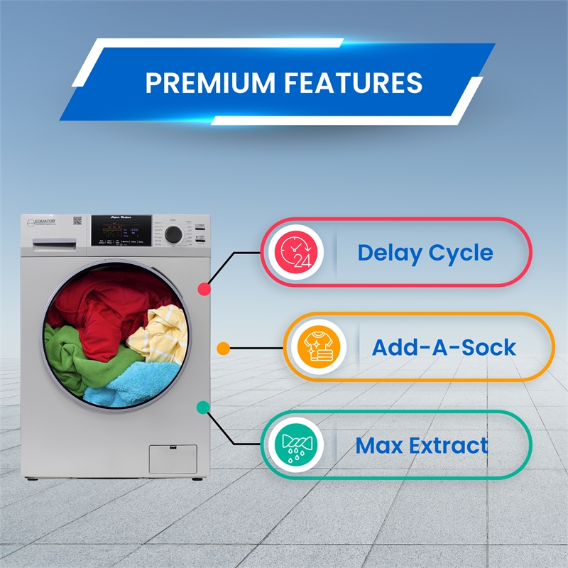 Equator 110V 1.6 cf Washer & 110V 3.5cf Vented Digital Sensor Dryer in Silver