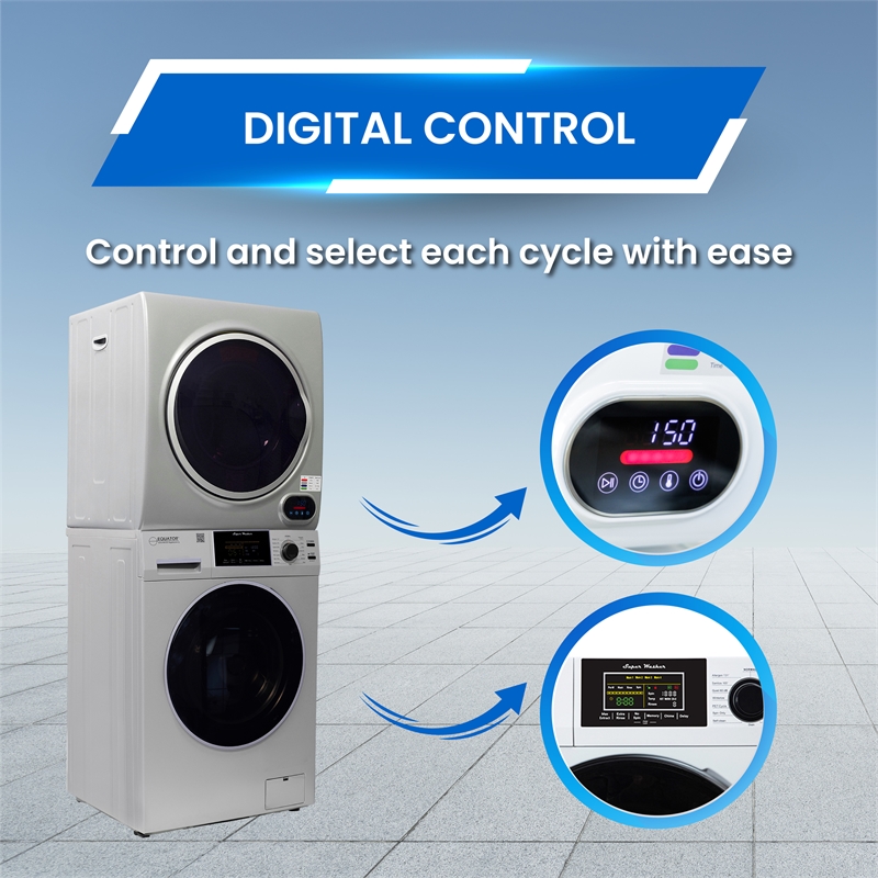 Equator 110V 1.6 cf Washer & 110V 3.5cf Vented Digital Sensor Dryer in Silver