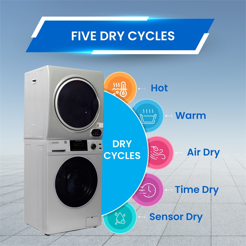 Equator 110V 1.6 cf Washer & 110V 3.5cf Vented Digital Sensor Dryer in Silver