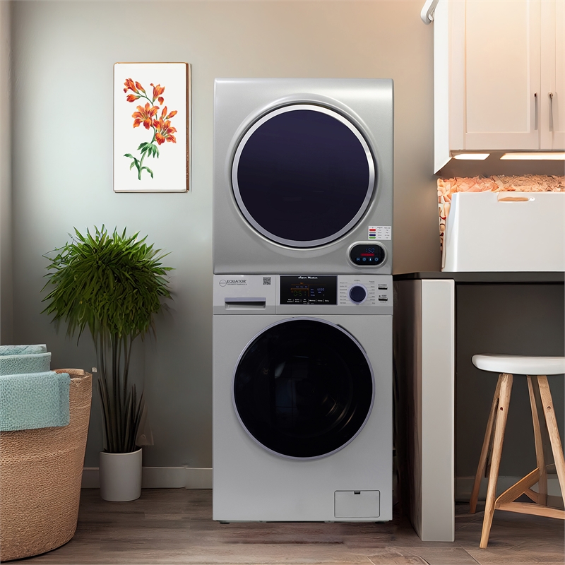 Equator 110V 1.6 cf Washer & 110V 3.5cf Vented Digital Sensor Dryer in Silver
