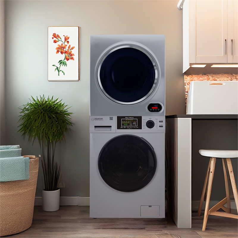 Equator 110V 1.6 cf Washer & 110V 3.5cf Vented Digital Sensor Dryer in Silver