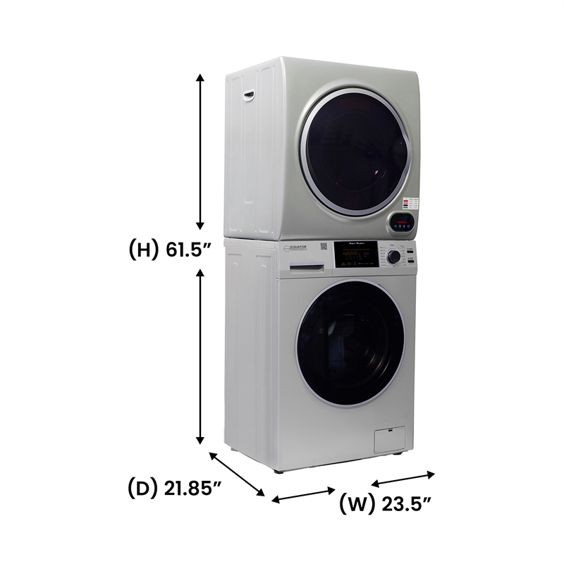 Equator 110V 1.6 cf Washer & 110V 3.5cf Vented Digital Sensor Dryer in Silver