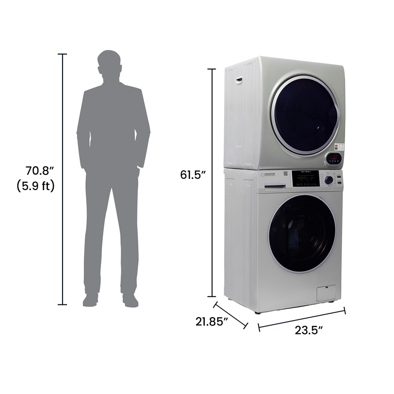 Equator 110V 1.6 cf Washer & 110V 3.5cf Vented Digital Sensor Dryer in Silver