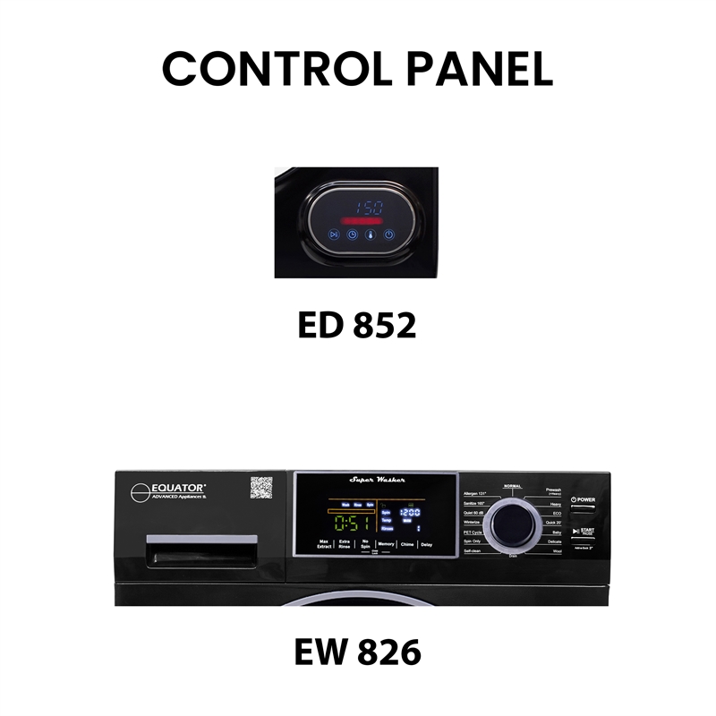 Equator 110V 1.6 cf Washer & 110V 3.5cf Vented Digital Sensor Dryer in Black