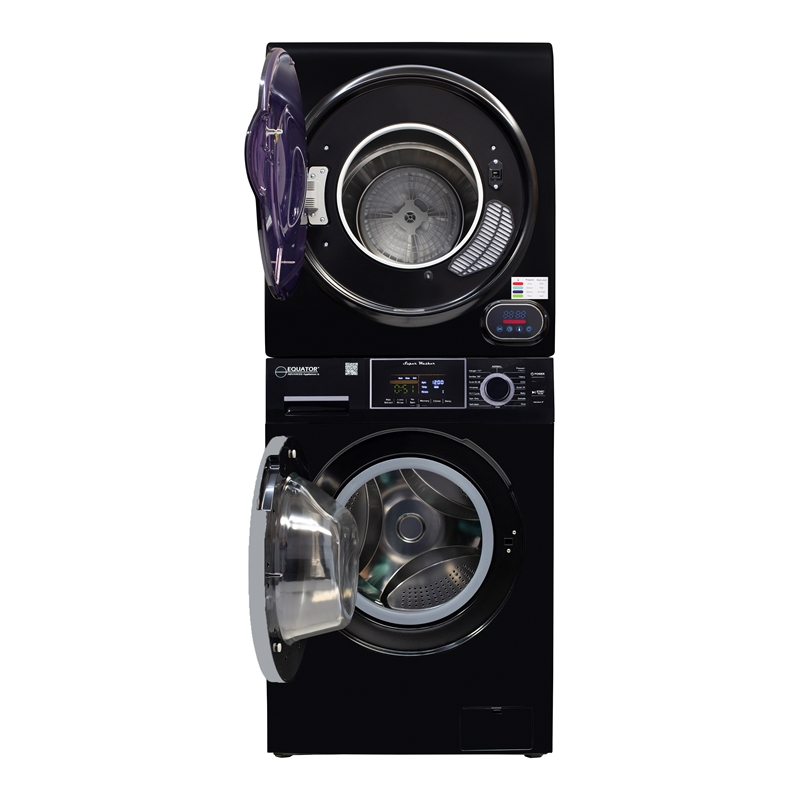 Equator 110V 1.6 cf Washer & 110V 3.5cf Vented Digital Sensor Dryer in Black