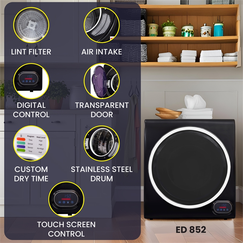 Equator 110V 1.6 cf Washer & 110V 3.5cf Vented Digital Sensor Dryer in Black