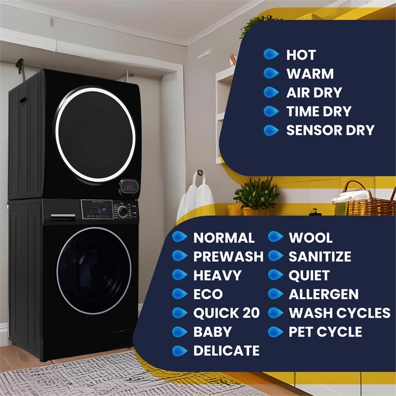 Equator 110V 1.6 cf Washer & 110V 3.5cf Vented Digital Sensor Dryer in Black
