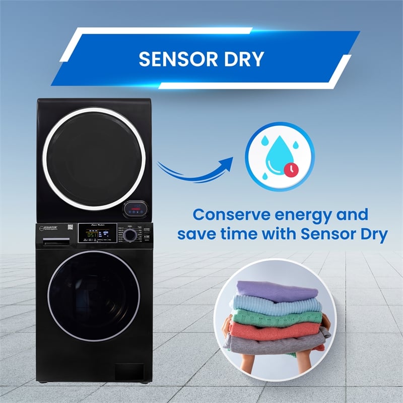 Equator 110V 1.6 cf Washer & 110V 3.5cf Vented Digital Sensor Dryer in Black