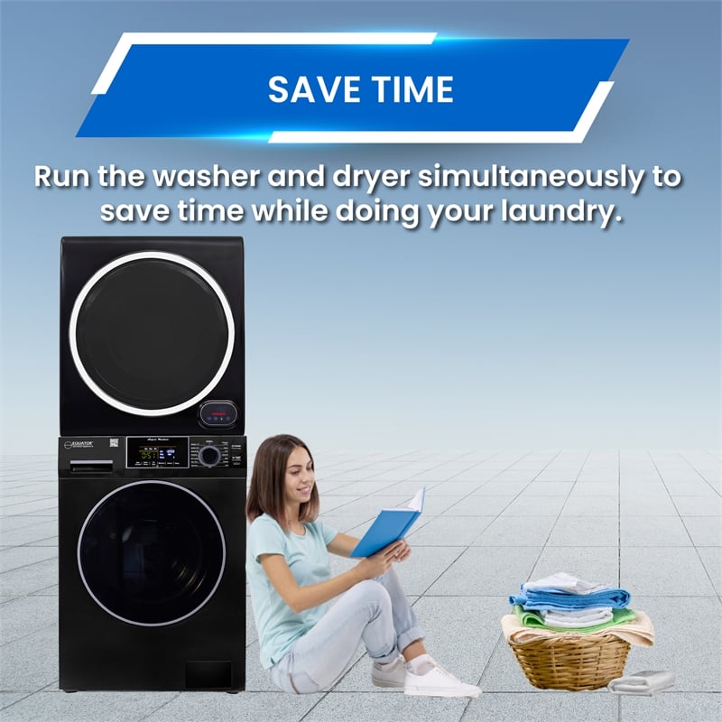 Equator 110V 1.6 cf Washer & 110V 3.5cf Vented Digital Sensor Dryer in Black