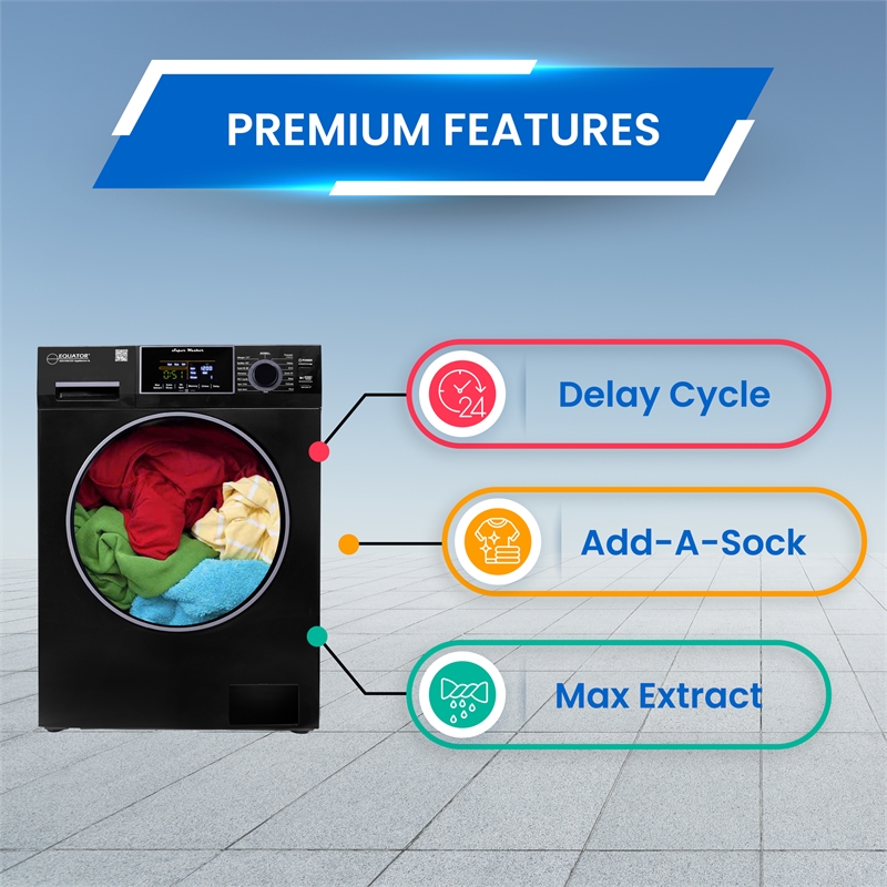 Equator 110V 1.6 cf Washer & 110V 3.5cf Vented Digital Sensor Dryer in Black
